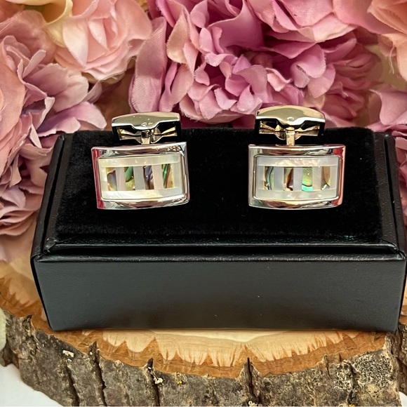 Elegant Rectangular Mother of Pearl and Abalone Shell Cufflinks - Picture 16 of 17